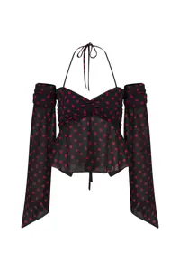 بستیر مشکی زنانه سیاه Fuchsia Pek Peking Baglama Blouse Completed Mert Erkan