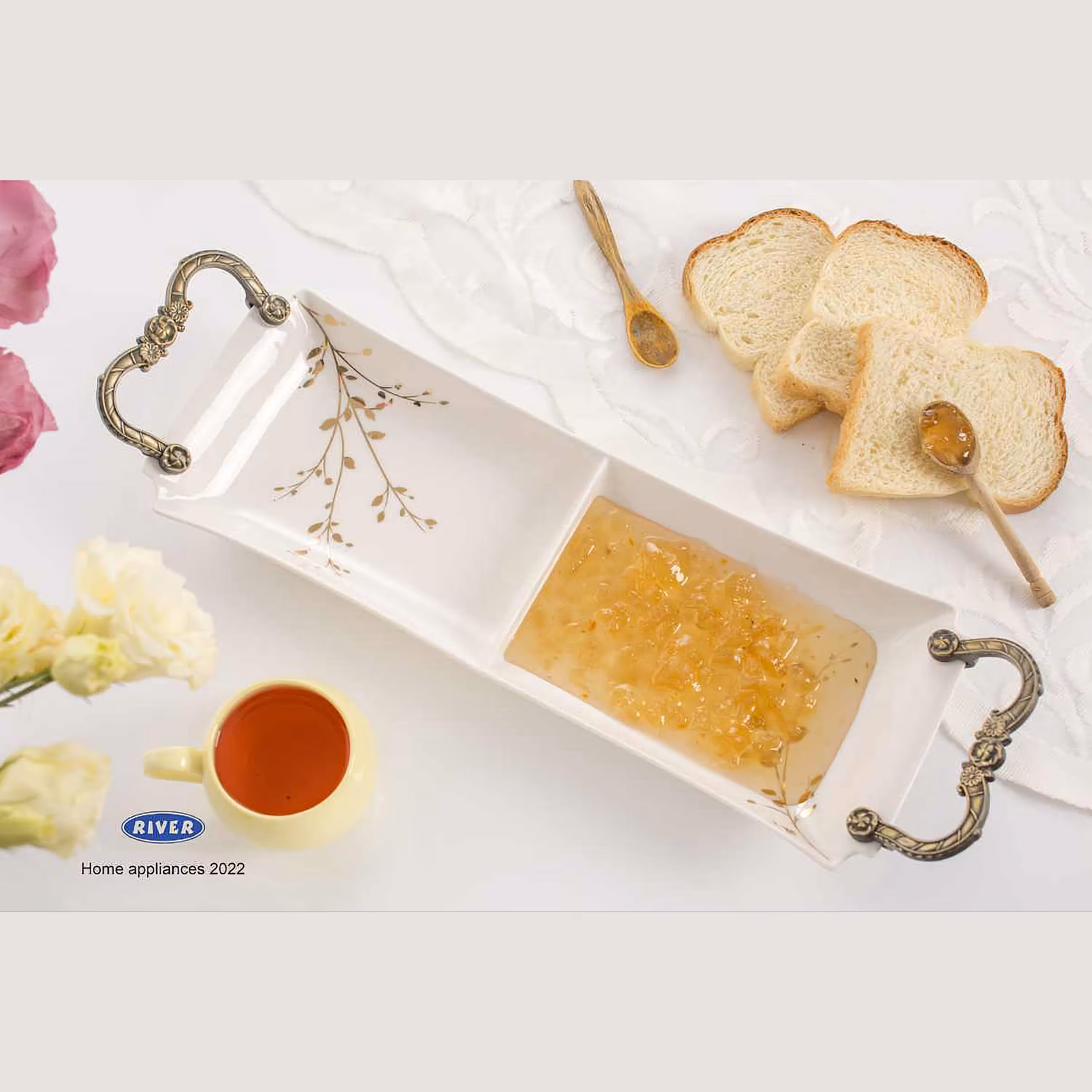 ظرف اردو  چینی 2خانه دسته برنجی  طرح  Eliot 
برند ریور 