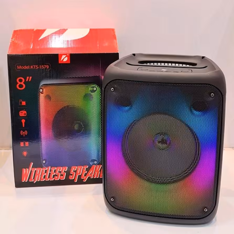 اسپیکر 8اینچی مدل Kts-1273 رنگ مشکی دارای رقص نور بلوتوثی