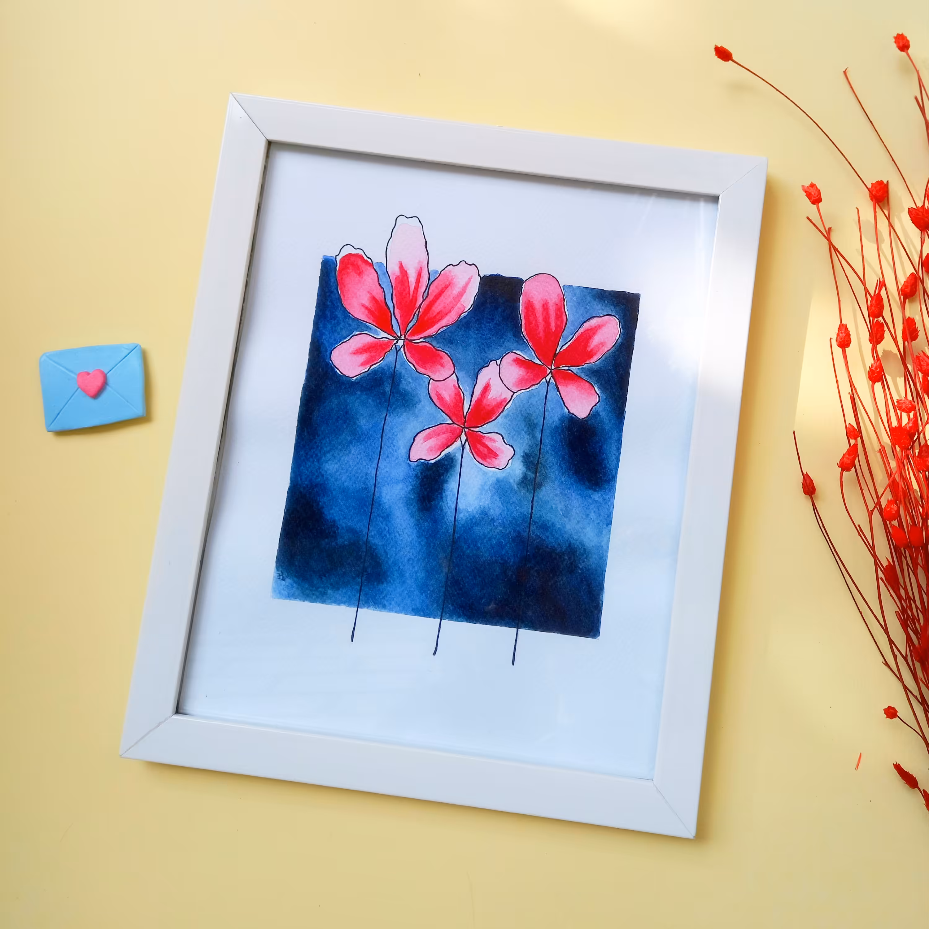 تابلو دکوری هنری نقاشی آبرنگ گل مینیمال 