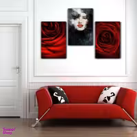 تابلو شاسی بکلیت طرح چهره و گل رز قرمز مدل SH-202 مجموعه 3 عددی