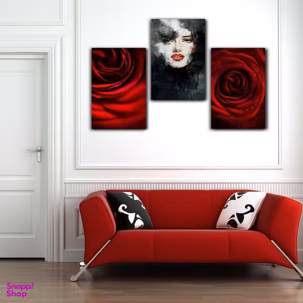 تابلو شاسی بکلیت طرح چهره و گل رز قرمز مدل SH-202 مجموعه 3 عددی