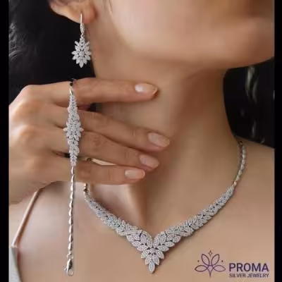 سرویس نقره زنانه جواهری طرح گلناز مدل PRM58