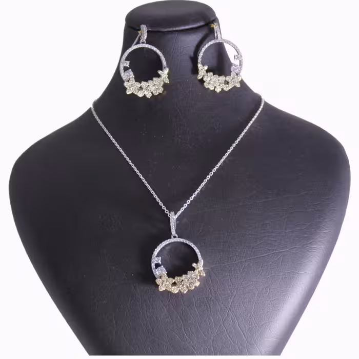 نیم ست نقره طرح جواهر مدل گل و پروانه به همراه  زنجیر نقره