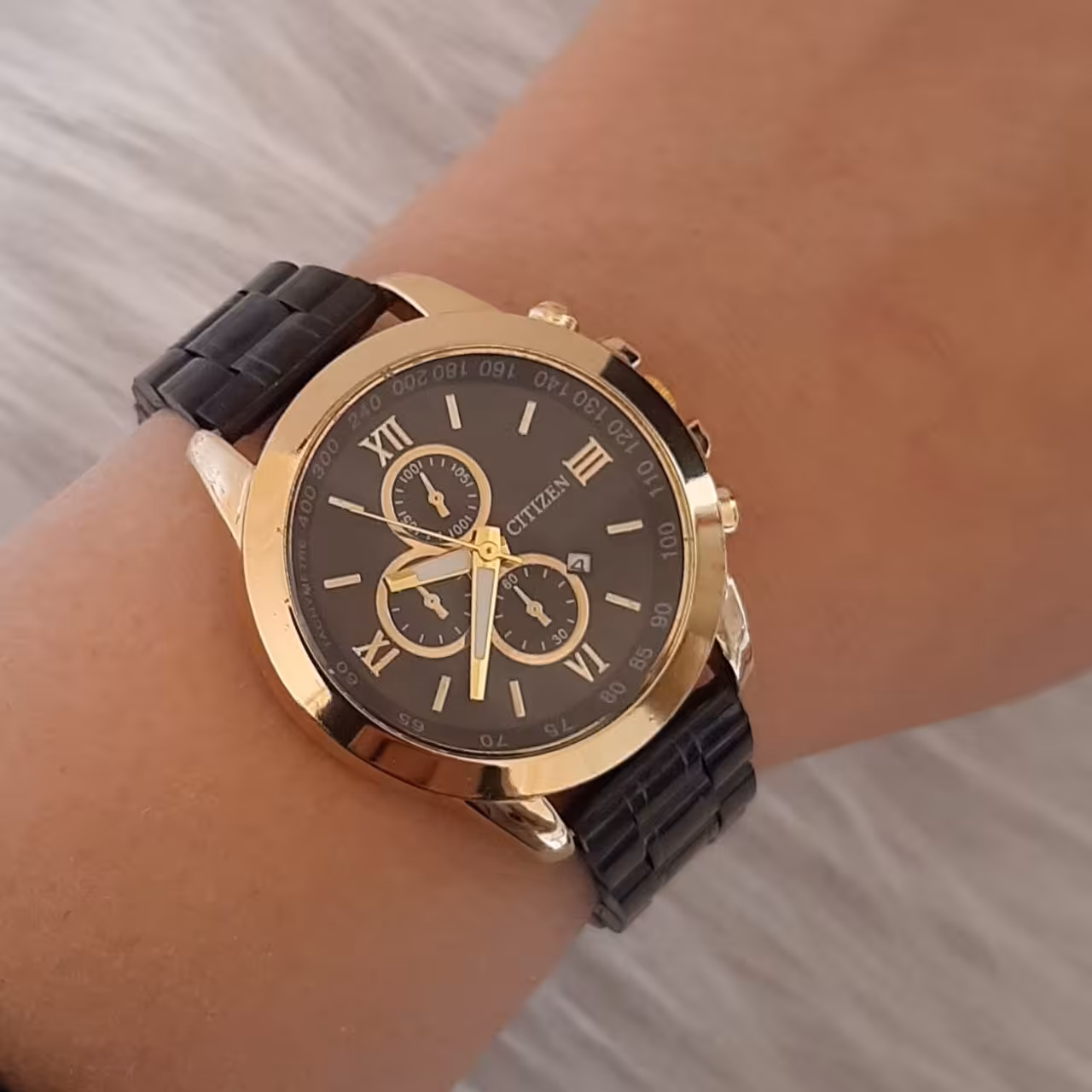 ساعت زنانه سیتیزن بند استیل مشکی قاب طلایی