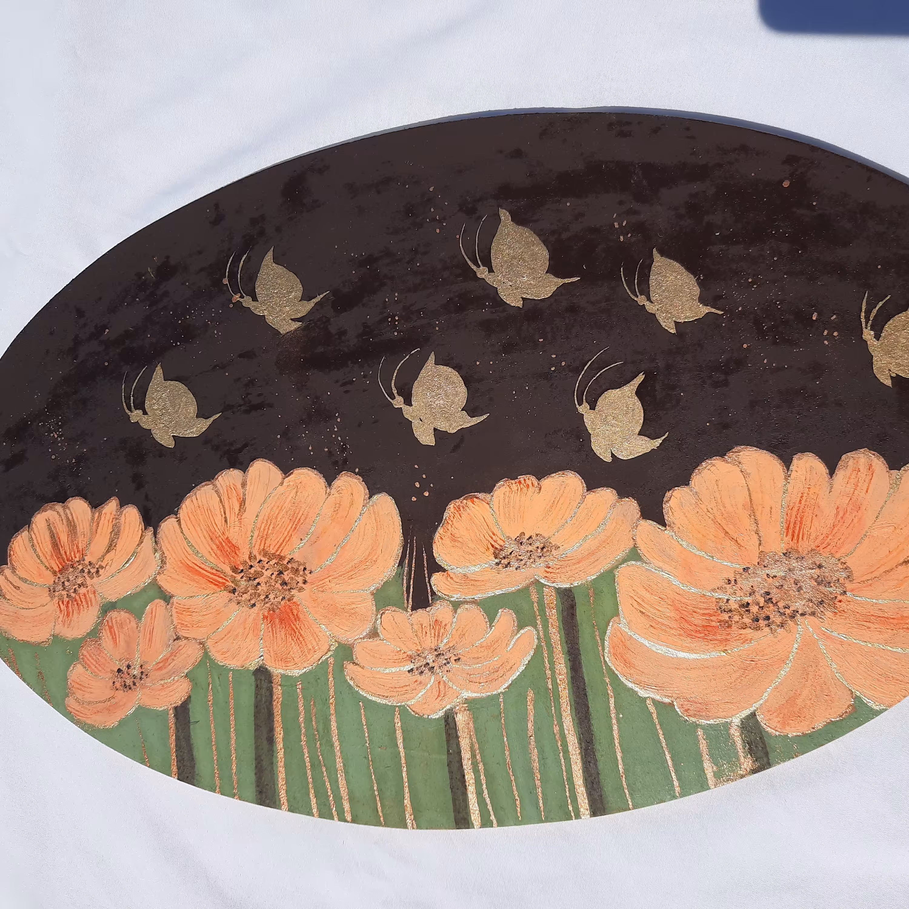 تابلو نقاشی گل وپروانه