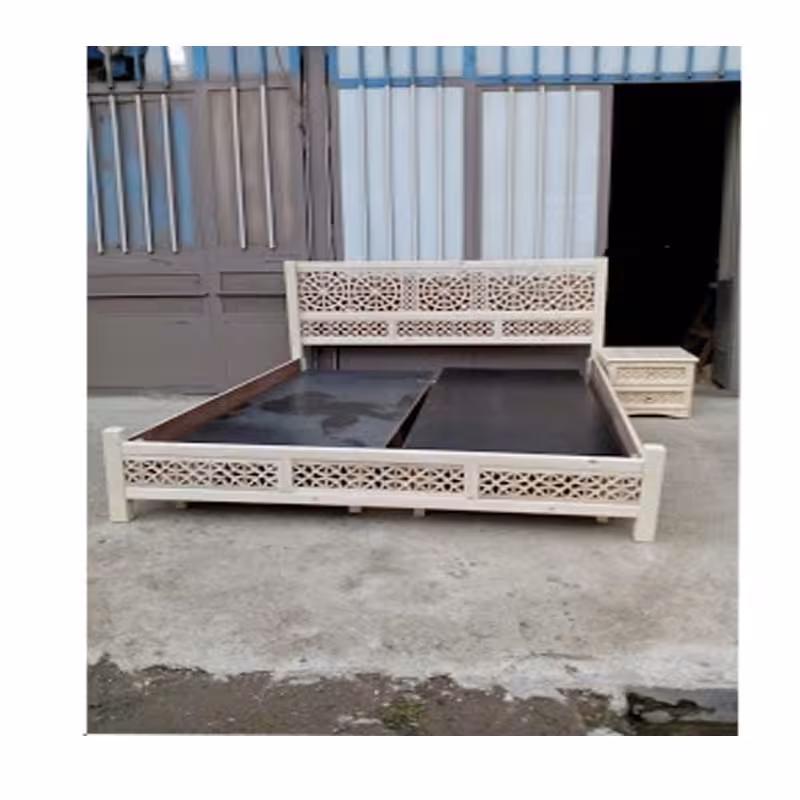 تخت خواب دونفره چوبی .سنتی  چوب روس گره چینی سرویس خواب و دکوراسیون