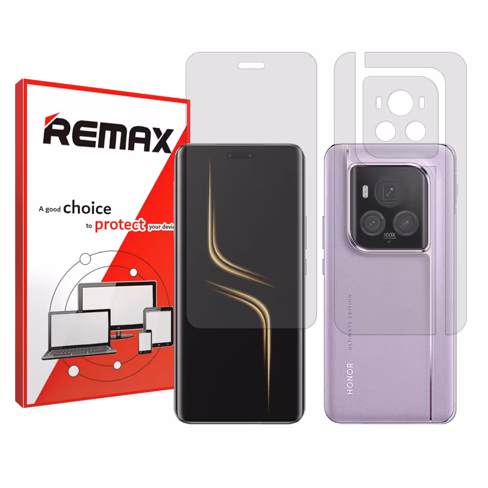 گلس صفحه نمایش و پشت گوشی آنر Magic6 Ultimate مدل هیدروژلی شفاف برند ریمکس کد SS