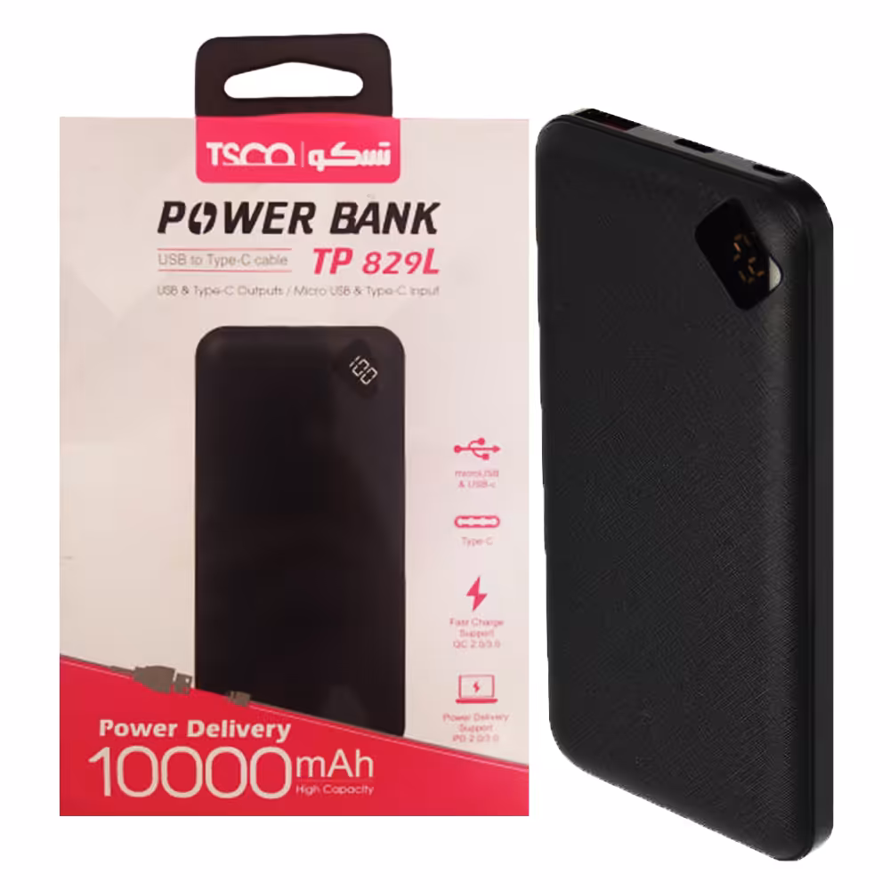 پاوربانک 10000 میلی آمپر تسکو TSCO مدل TP 829L توان 20W وات