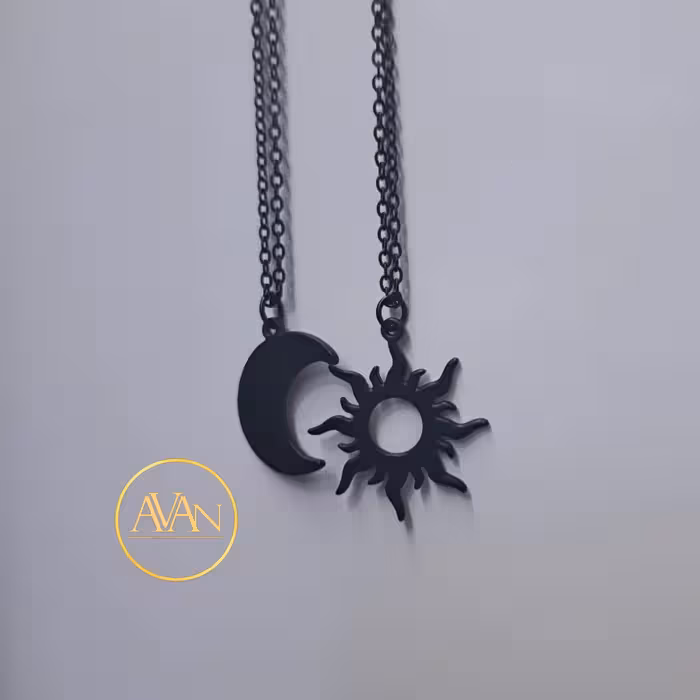 گردنبند خورشید و ماه مشکی استیل رنگ ثابت باضمانت 