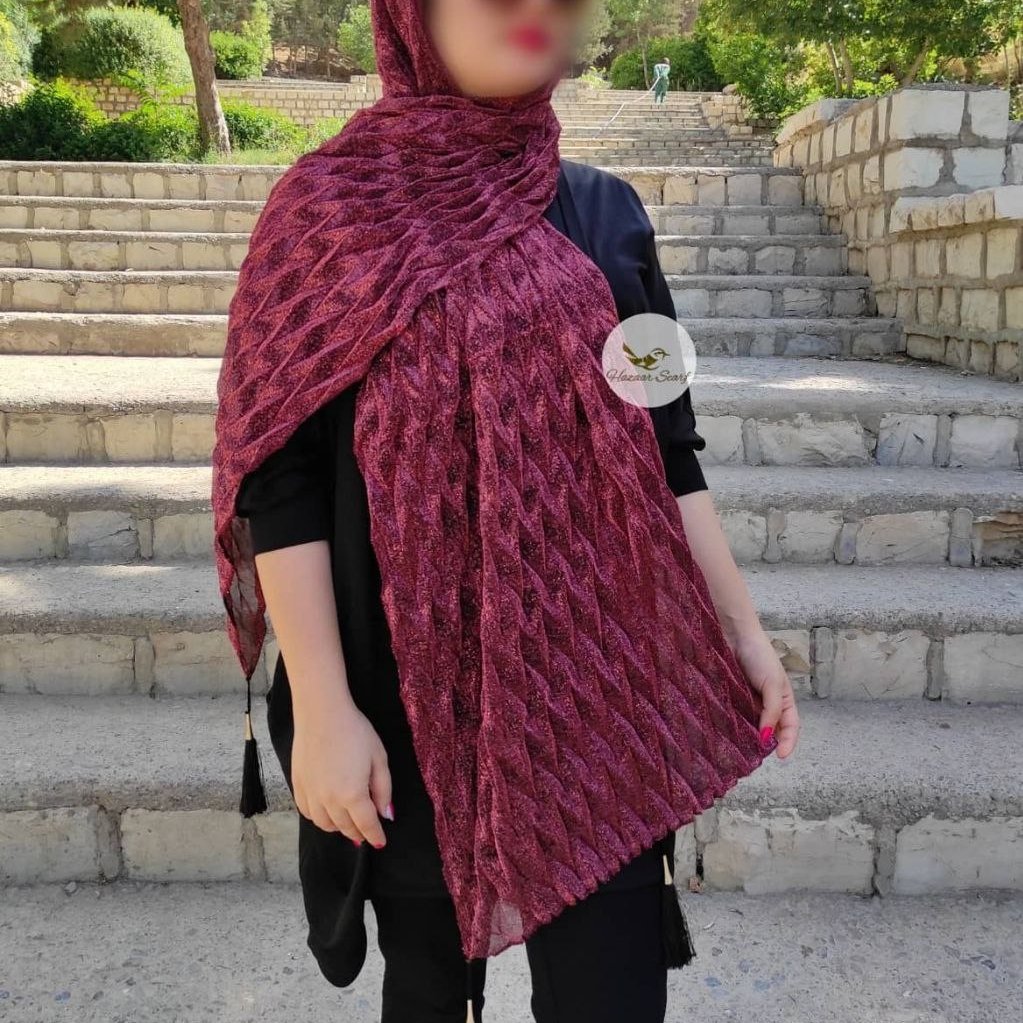 شال پلیسه لمه زرشکی هرچهار گوشه منگوله دار نخی مجلسی و بیرونی