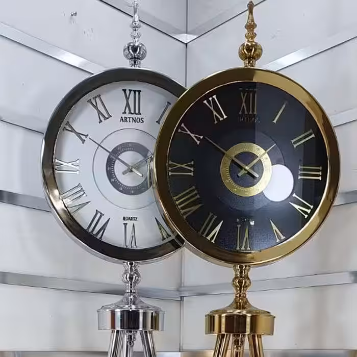 ارسال رایگان ساعت ایستاده 3پایه طلایی و سیلور فلزی  جدید ارتنوس کد910 مظفری