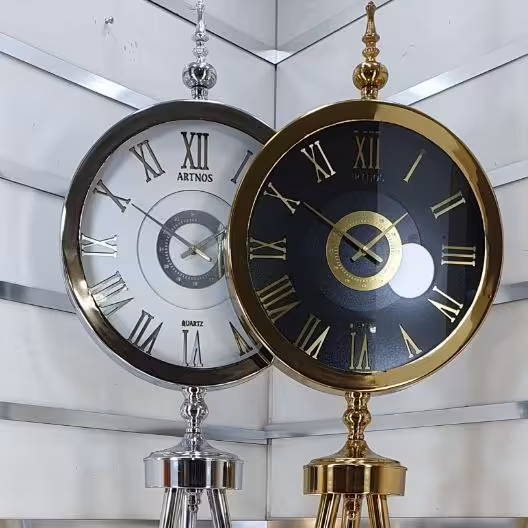 ارسال رایگان ساعت ایستاده 3پایه طلایی و سیلور فلزی  جدید ارتنوس کد910 مظفری