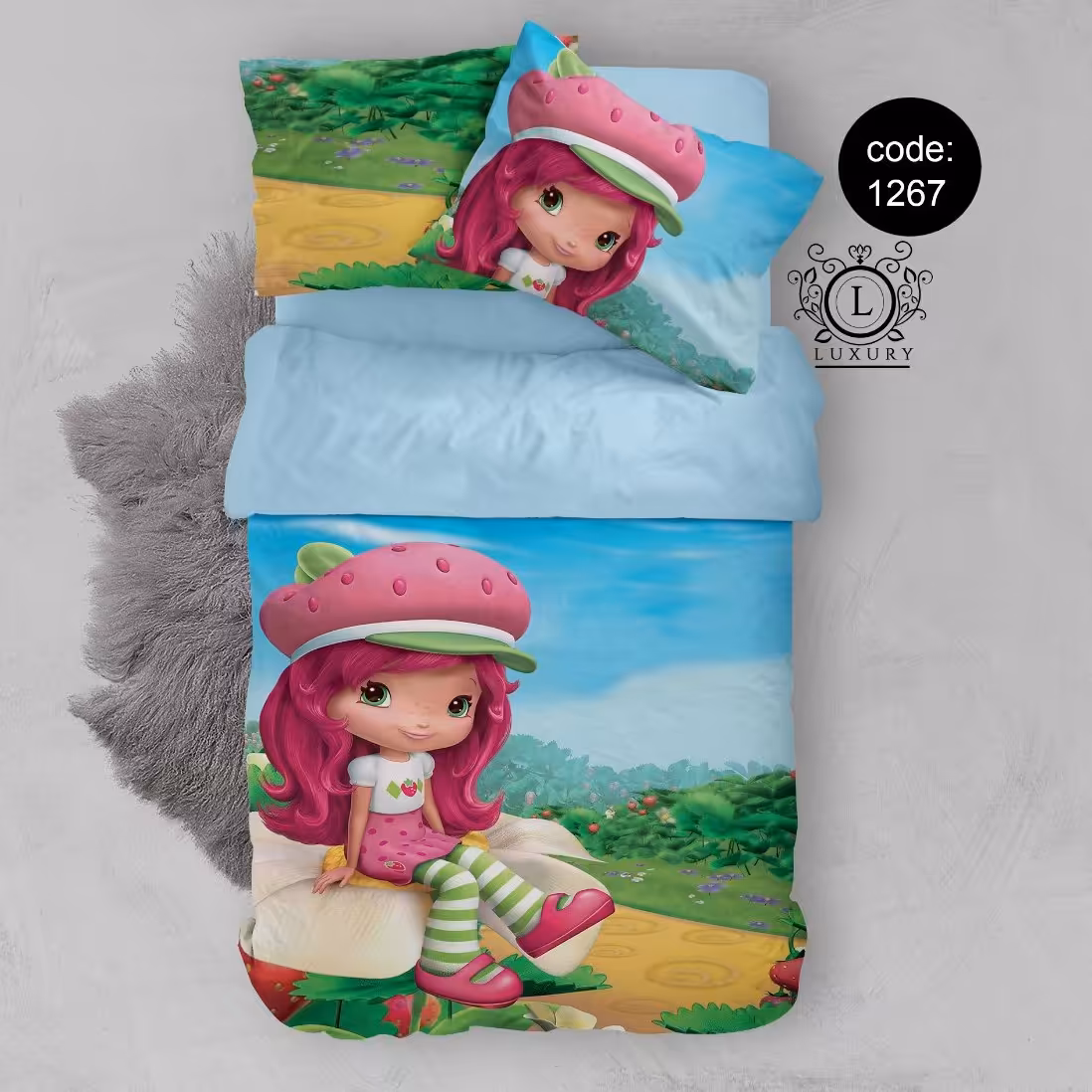 سرویس  روتختی تکنفره 4تکه چاپی قابل ست با پرده با انتخاب جنس پارچه کد1267