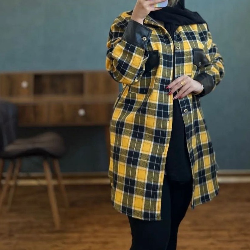مانتو چهارخونه خرجکار چرم جذاب 