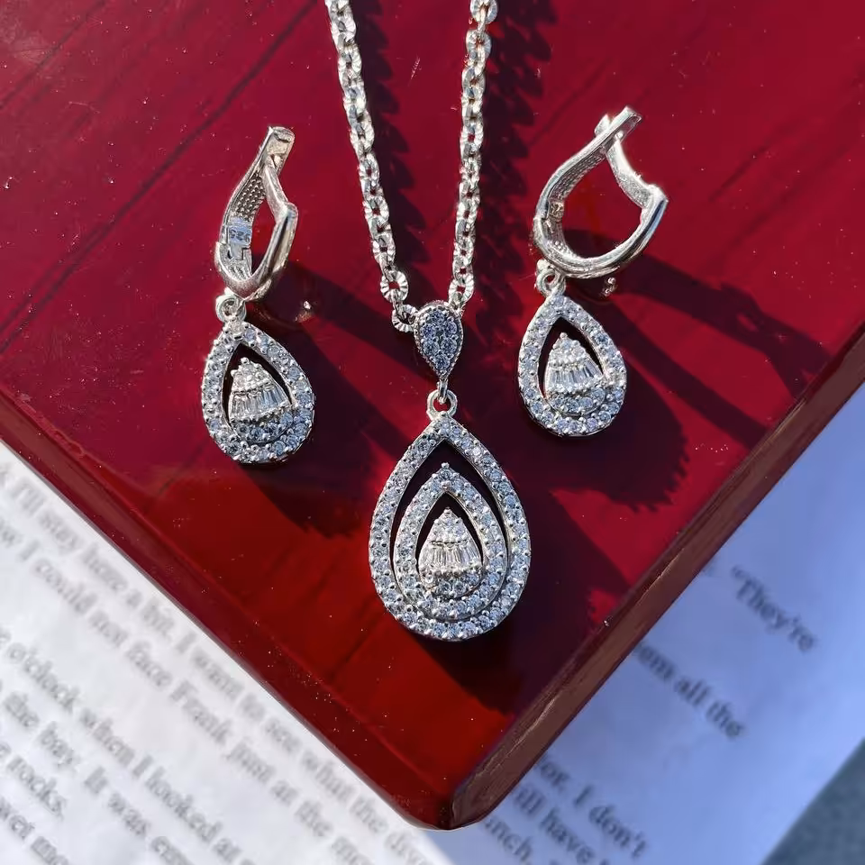 نیم ست نقره 925جواهری.   