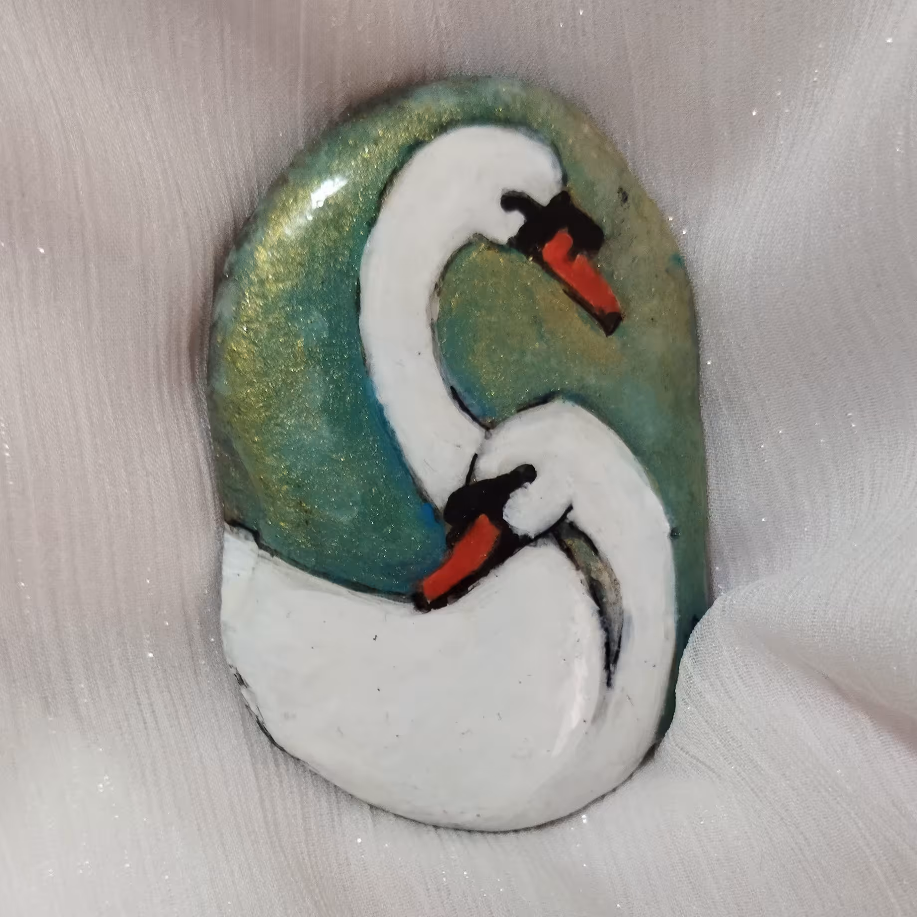 مگنت نقاشی روی سنگ طرح قو