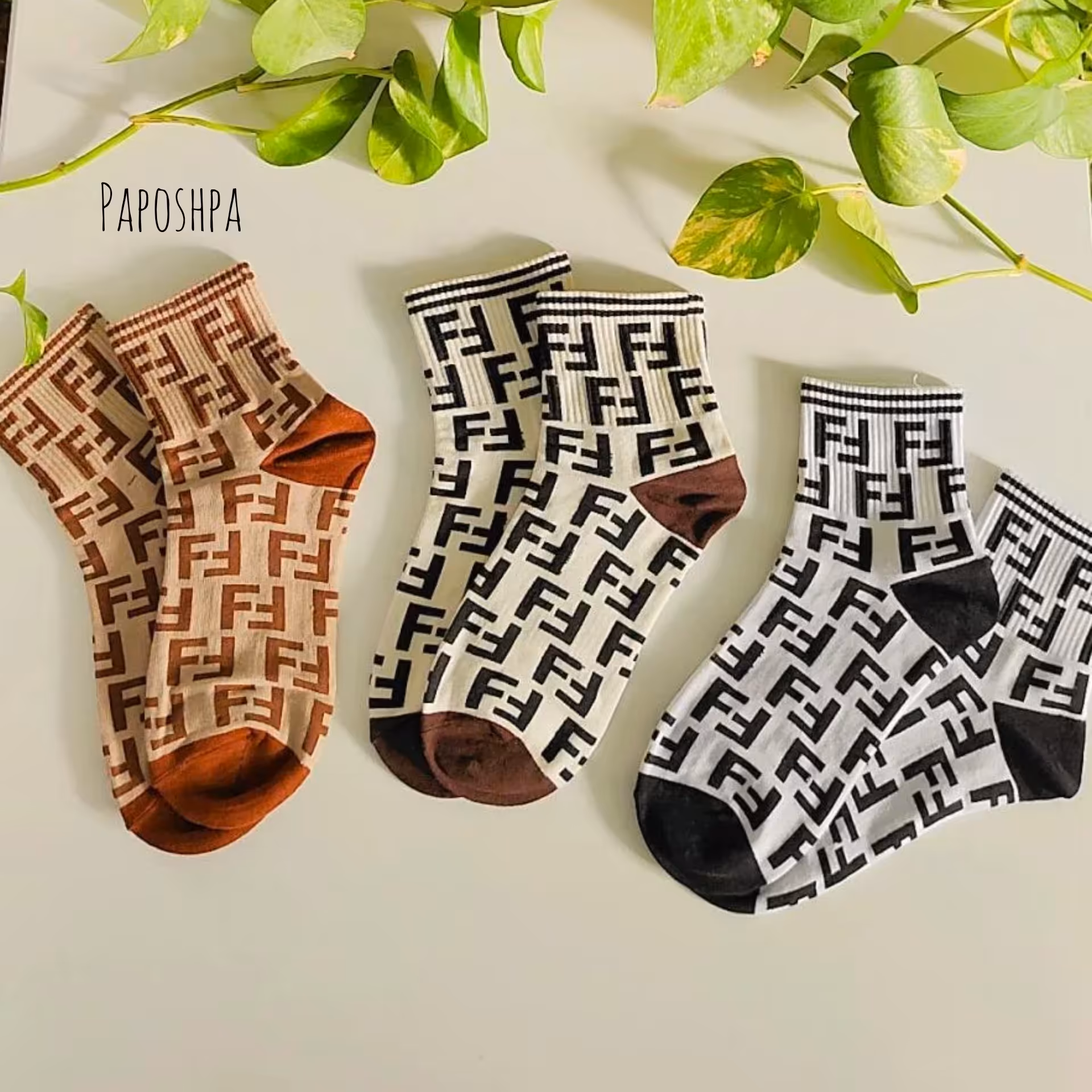 جوراب فندی نخ پنبه نیم ساق 