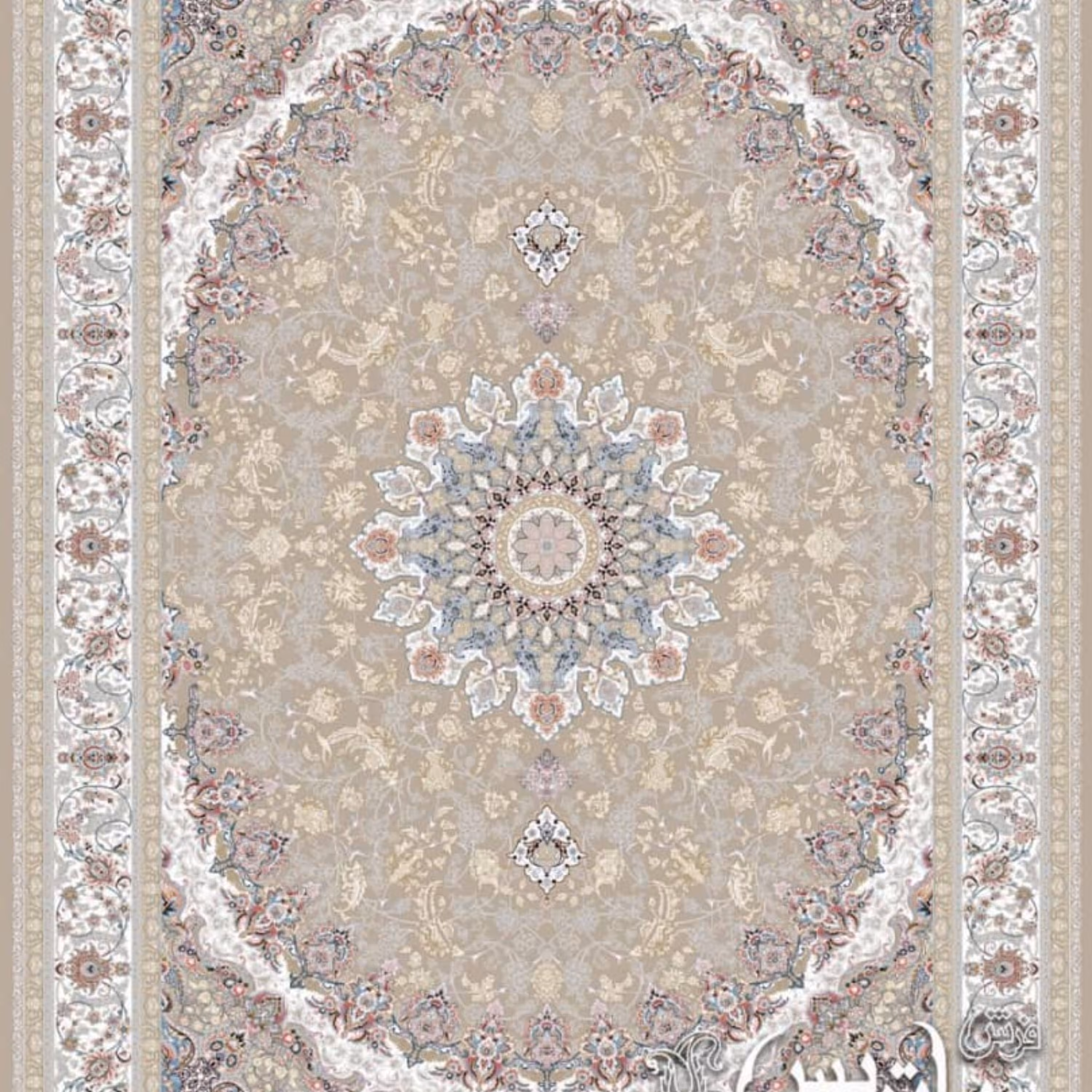 فرش پاتریس 1050شانه طرح سرو بژ تیره قالیچه 4متری 