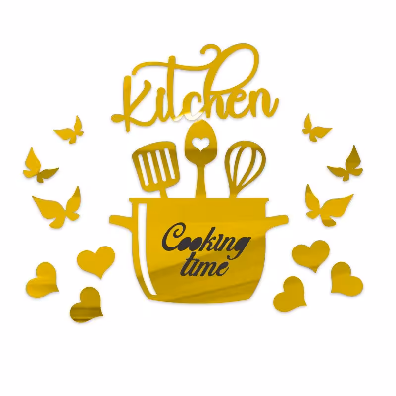 اینه دکوراتیو مولتی استایل، طرح کیچن، در دو رنگ طلایی و نقره ای ، ابعاد کلی25  سانت