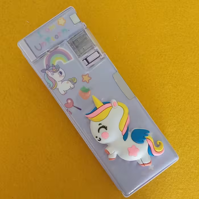 جامدادی آهن ربایی دخترانه فانتزی تراش دار طرح اسب تک شاخ یونیکورن بنفش