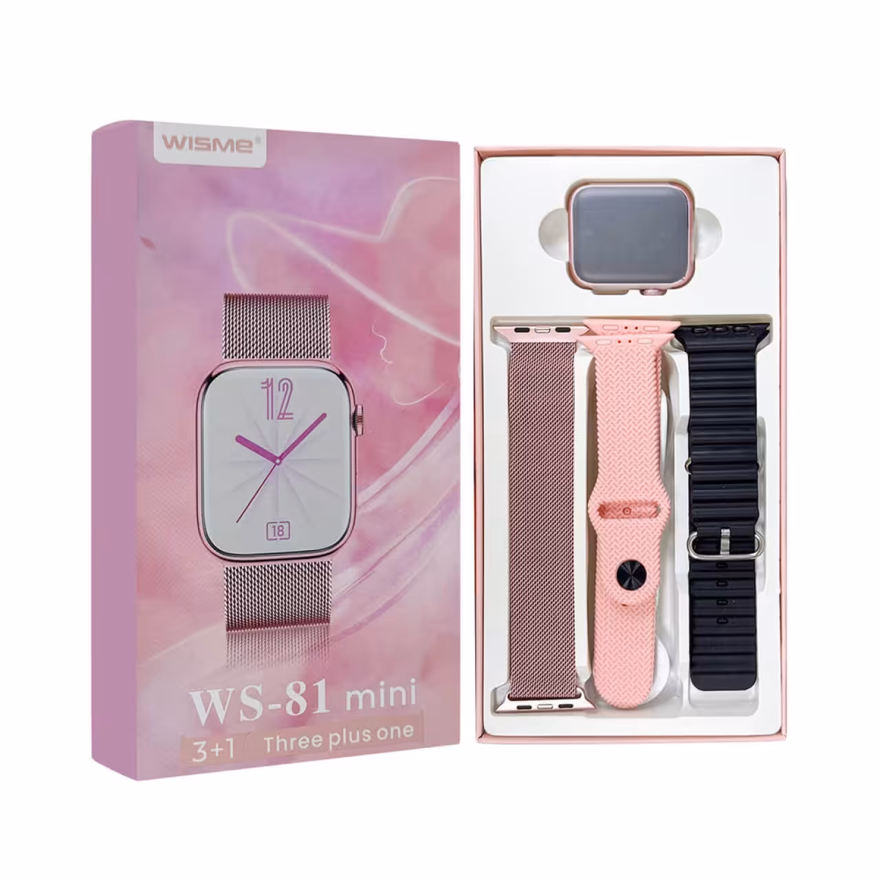 ساعت هوشمند مینی زنانه مدل WS-81 mini با 3 بند فلزی و سیلیکونی