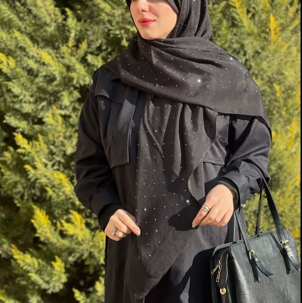 روسری اسلپ نگین دار تور دوزی شده قواره 140