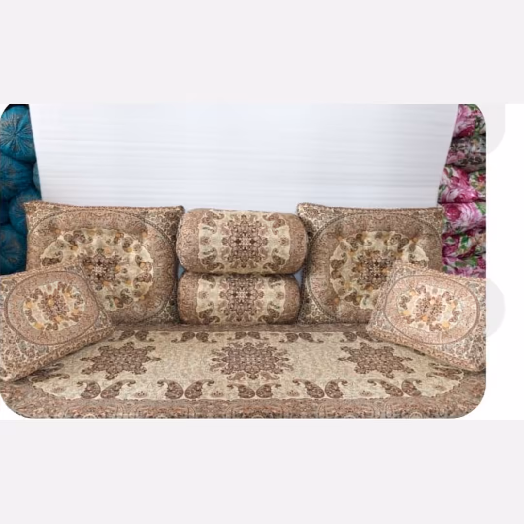 سرویس شاه نشین 7 تکه ترمه طرح میخک رنگ کرمی