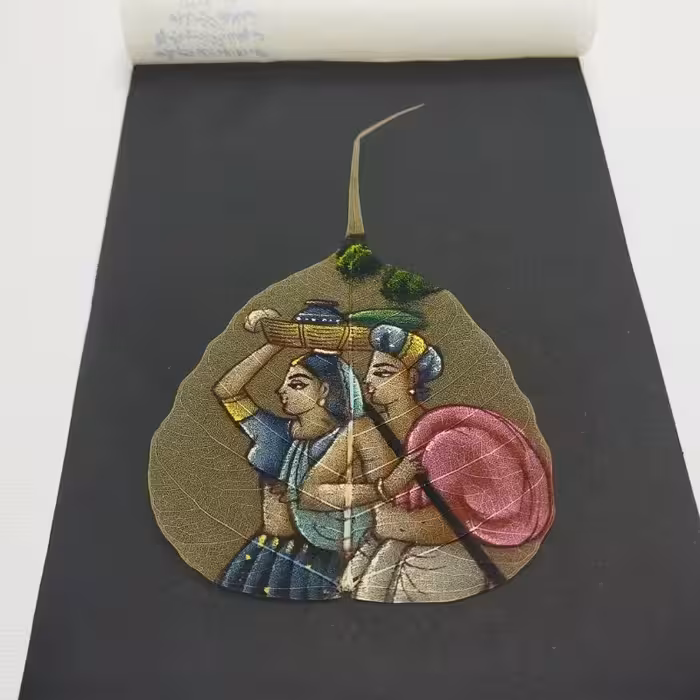 نقاشی قدیمی بر روی برگ انجیر طبیعی (هندی) شماره 2