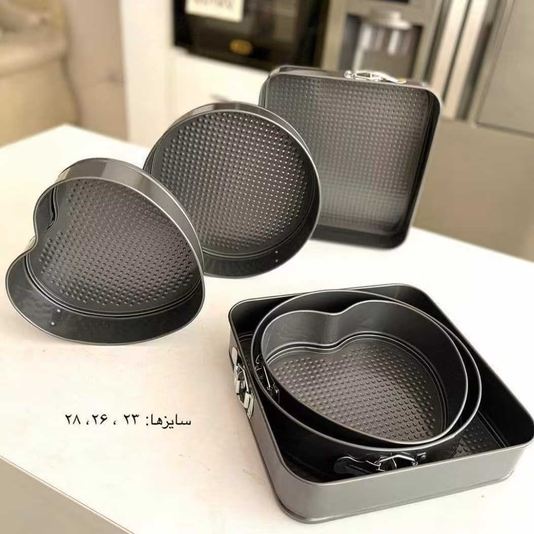 قالب کیک کمربندی سه مدل دریک جعبه،مدل قلبی،مربع ،گرد ،جنس تفلون