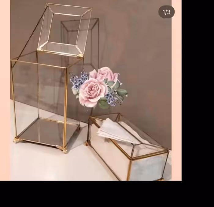 به صورت سفارشی ست سطل و باکس دستمال رنگ طلایی جنس شیشه و برنج