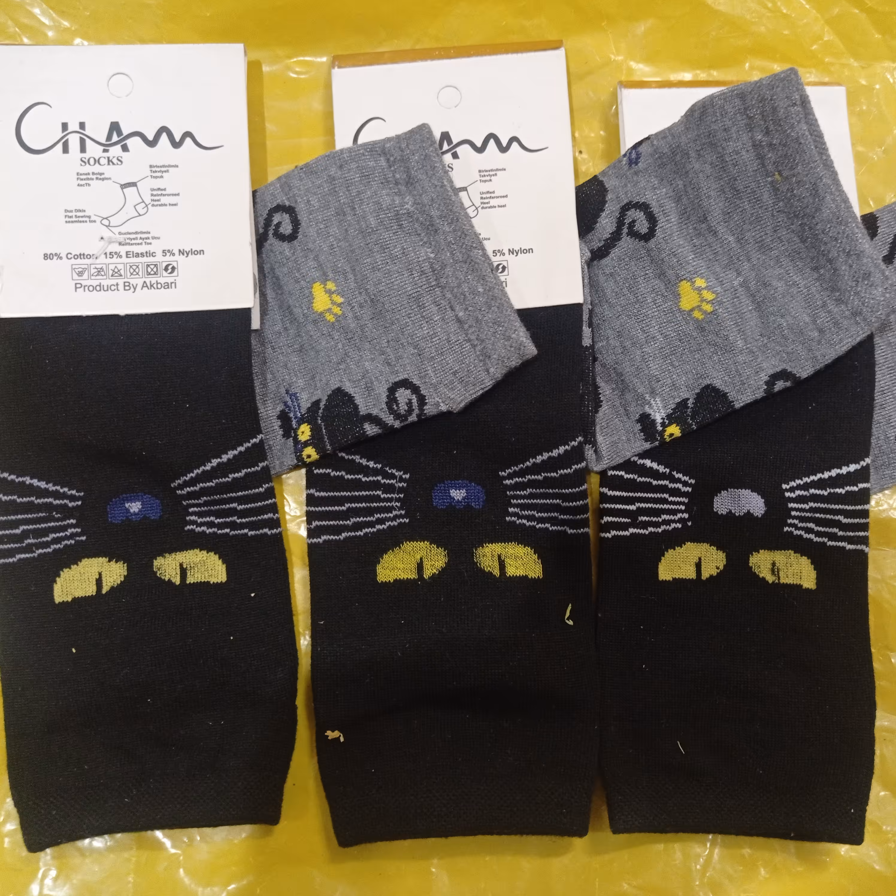 جوراب های ساق کوتاه طرح تا به تا گربه رنگ ذغالی