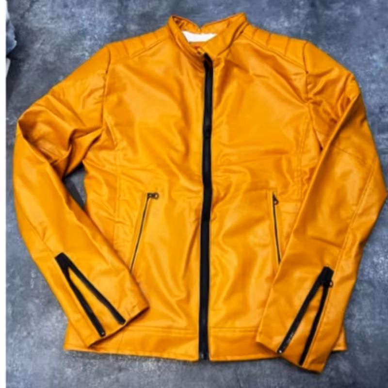 کاپشن چرم انبه ای وارداتی زیپ صاف طرح خاص سر آستین زیپ 