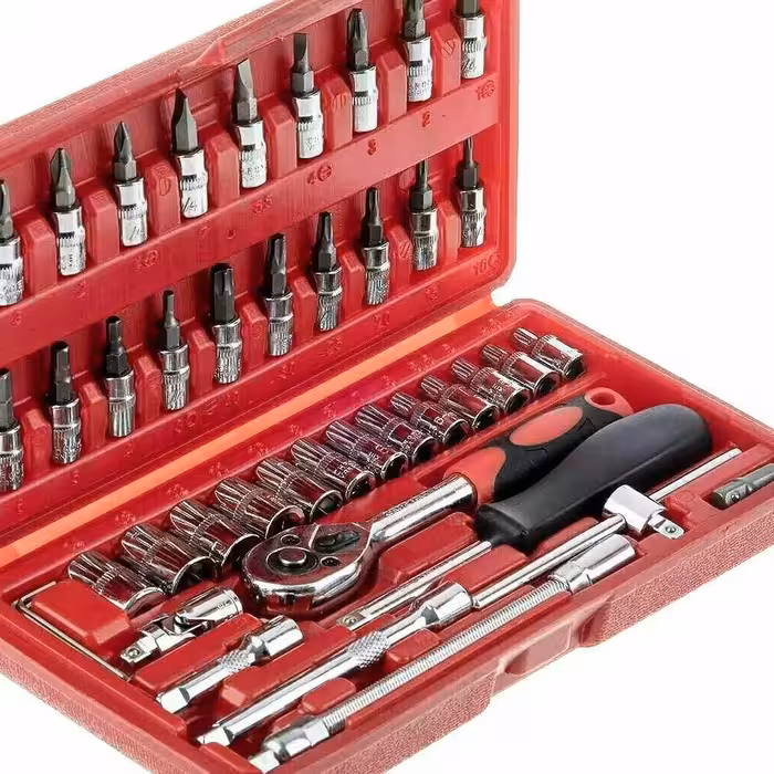 جعبه بکس 46 پارچه
سر برنجی  آبکاری شده سری پیچگوشتی و الن 1/4 و 3/8 