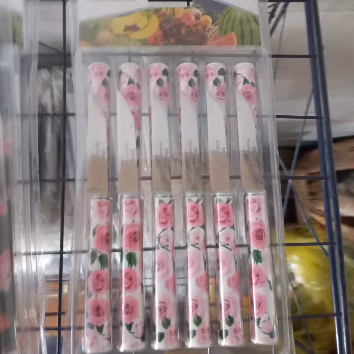 کارد میوه خوری 12 تایی مارک ماربلا طرح سرامیکی جنس عالی لوله ای طرح گل دار طرح گل رز (چاقو میوه خوری ) (کارد میوه )
