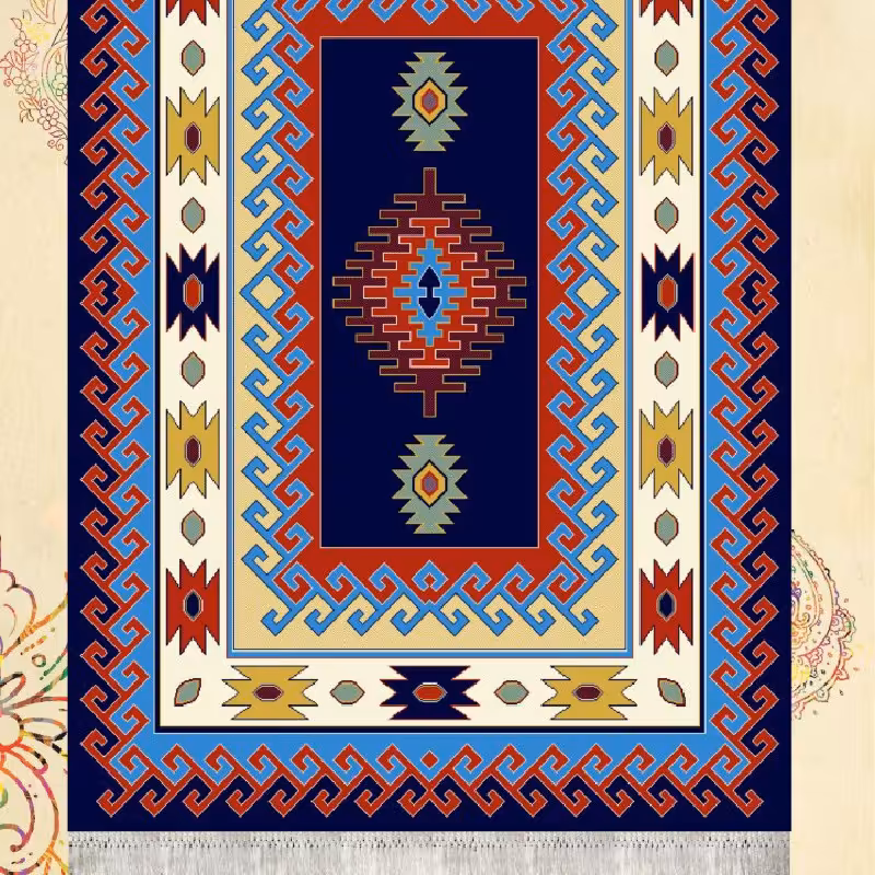 گلیم ماشینی کاشان طرح عشایری سرمه ای9متری(3.5در2.5)(هزینه ارسال باخریداروپس کرایه میباشد)