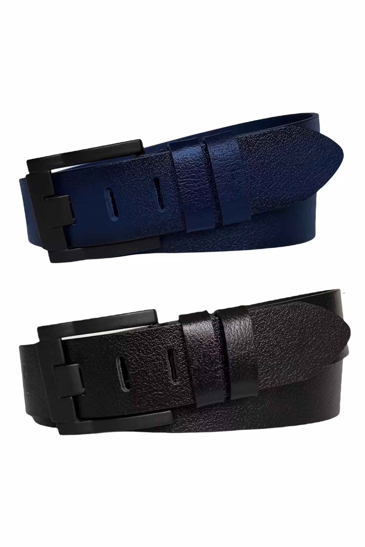کمربند مشکی مردانه و زنانه ست 100% چرم اصل 2 زبانه پهن شلوار جین آبی سرمه ای 4.5 سانتی متری ورزشی سگک GoDeri
