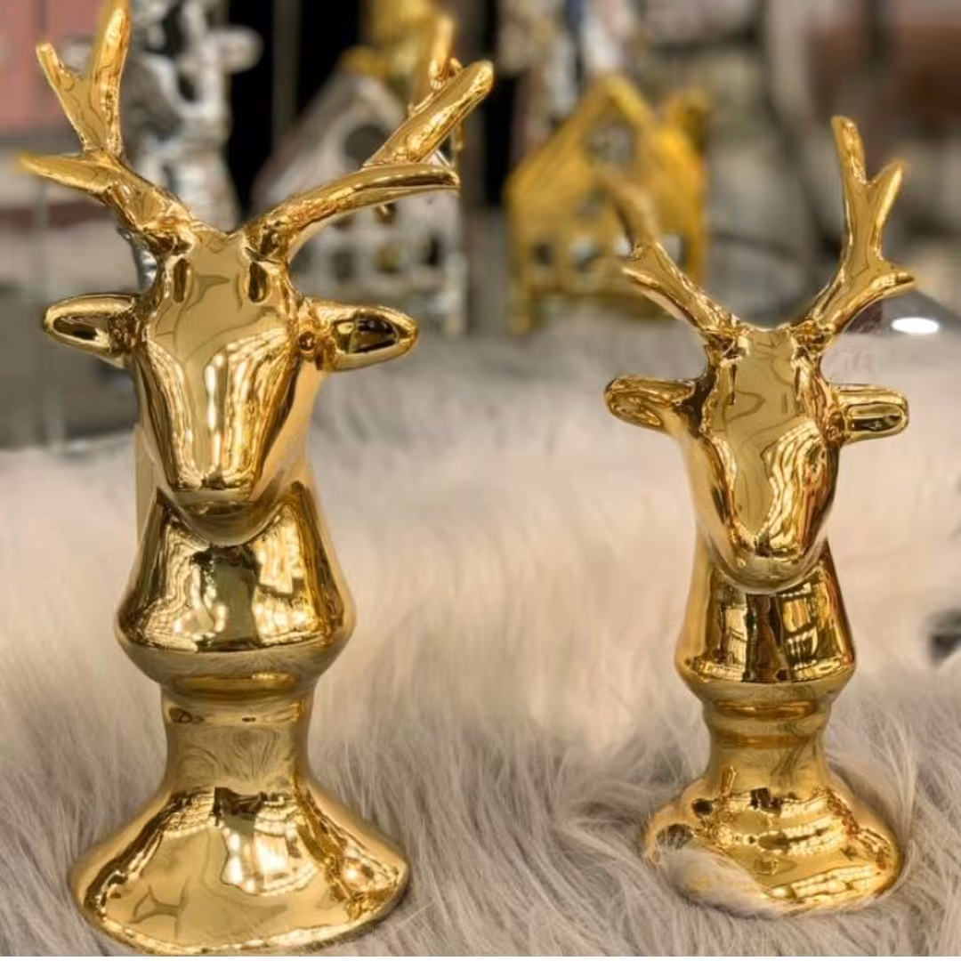 اکسسوری گوزن جفتی آبکاری شده ،یک سایز بزرگ و یک سایز کوچک ،رنگ طلایی