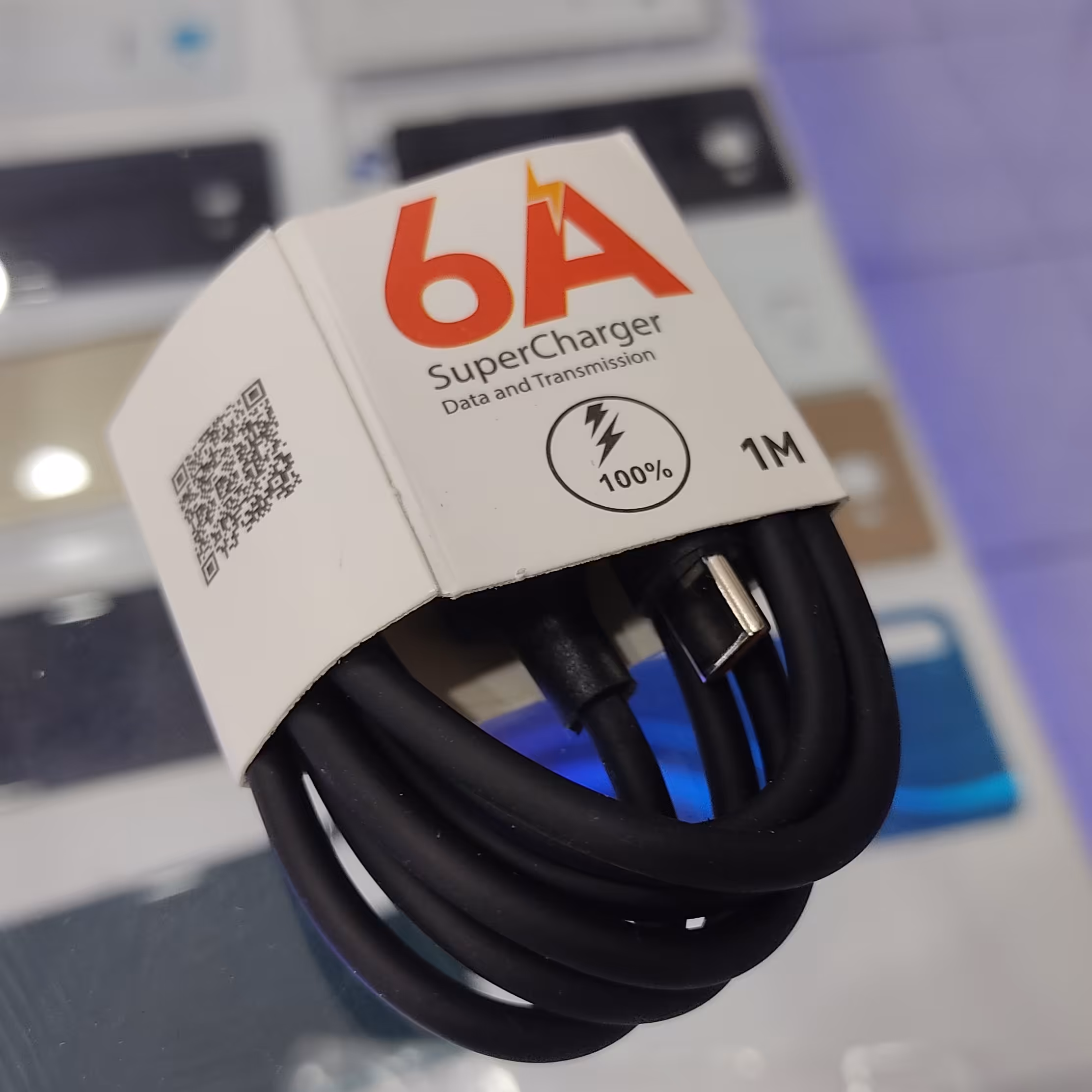 کابل شارژ  تایپ c  آمپر 6 پر سرعت سفید و مشکی