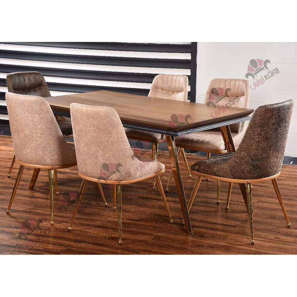 میز ناهار خوری 6 نفره پایه فلزی مدل نیو سیلور