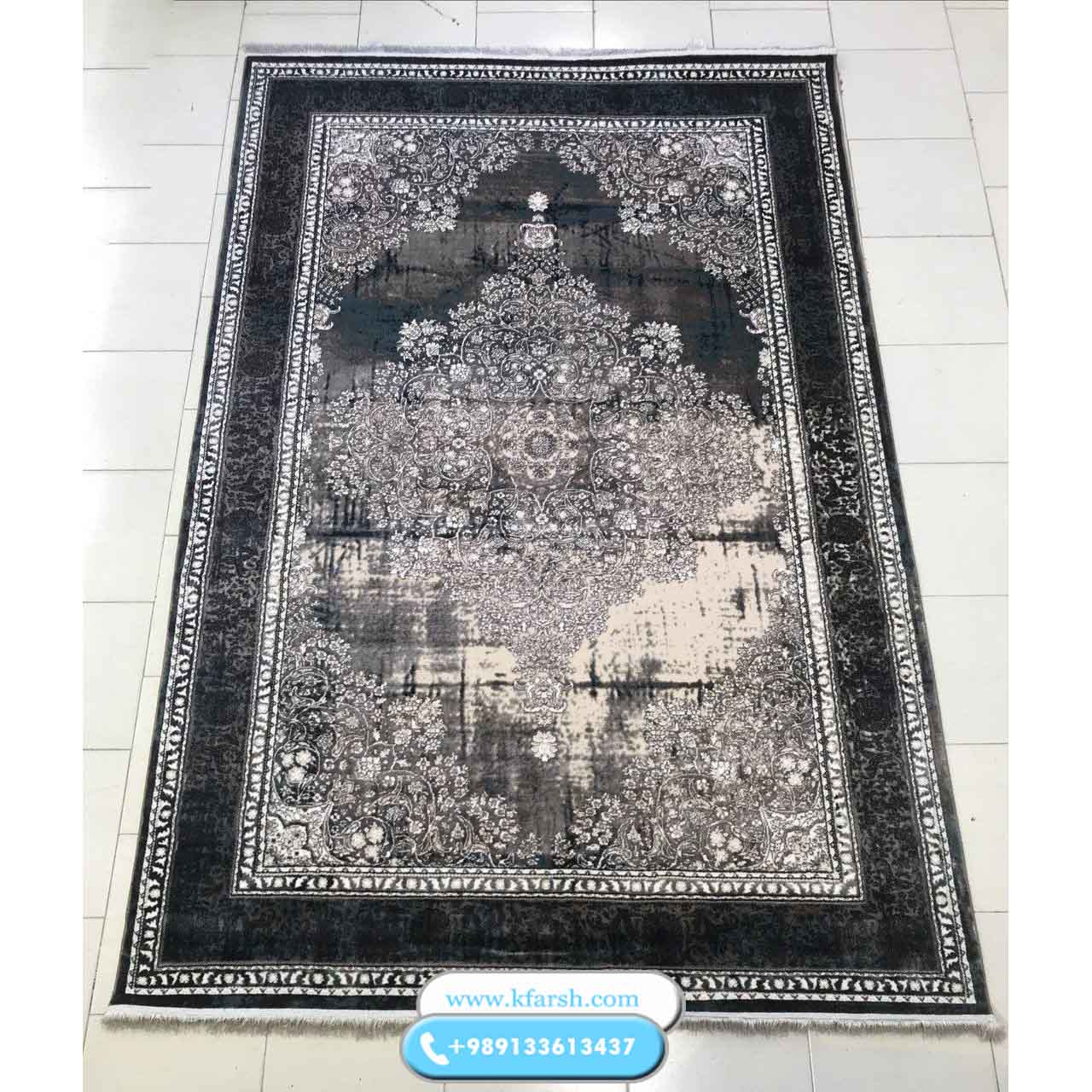 فرش وینتیج مدرن زغالی رنگ سایز 1.5 متری