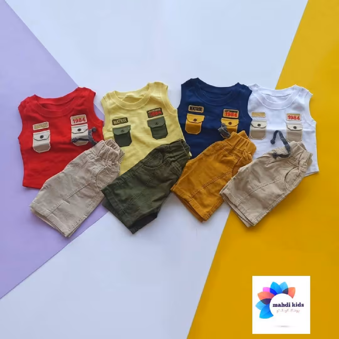 ست تاپ و شلوارک بیرونی پسرانه طرح دوجیب  382k