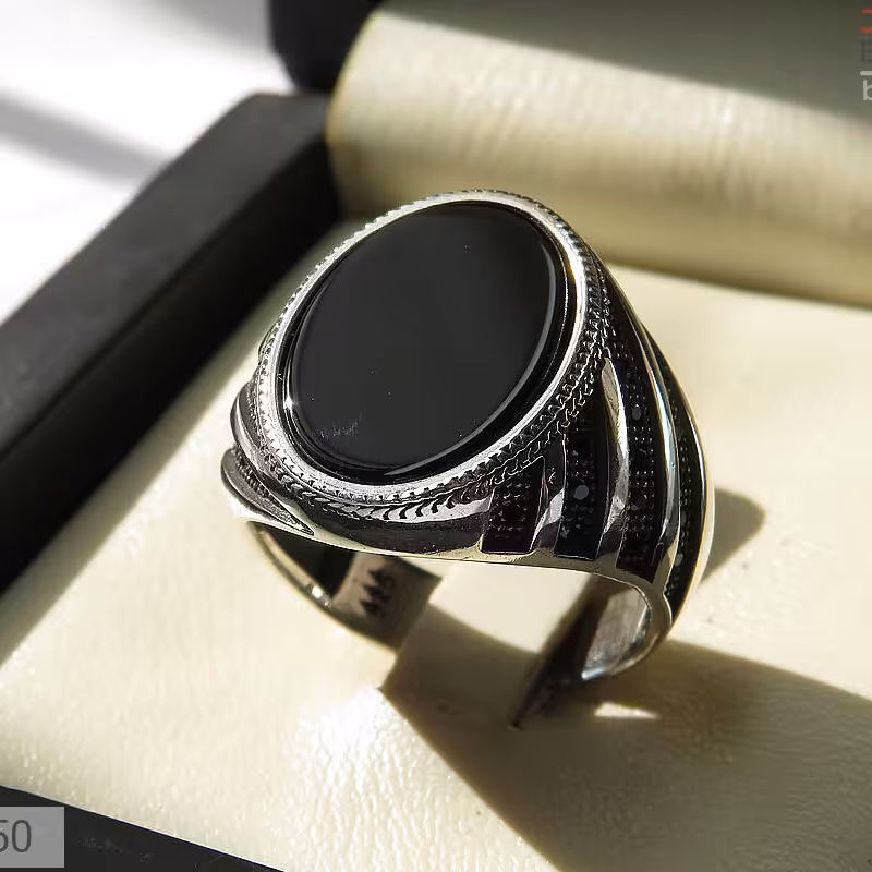 انگشتر نقره عقیق سیاه میکروستینگ مردانه
