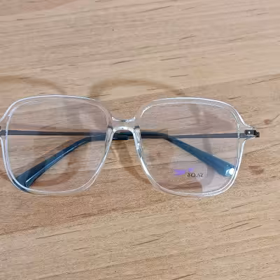 عینک بی رنگ سفید یخی سایز بزرگ با قابلیت تعویض عدسی