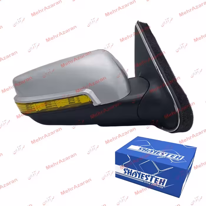 آینه برقی سوکت قدیم پژو پارس با طلق لیمویی و قاب نقره ای SHAYESTEH سمت شاگرد  

