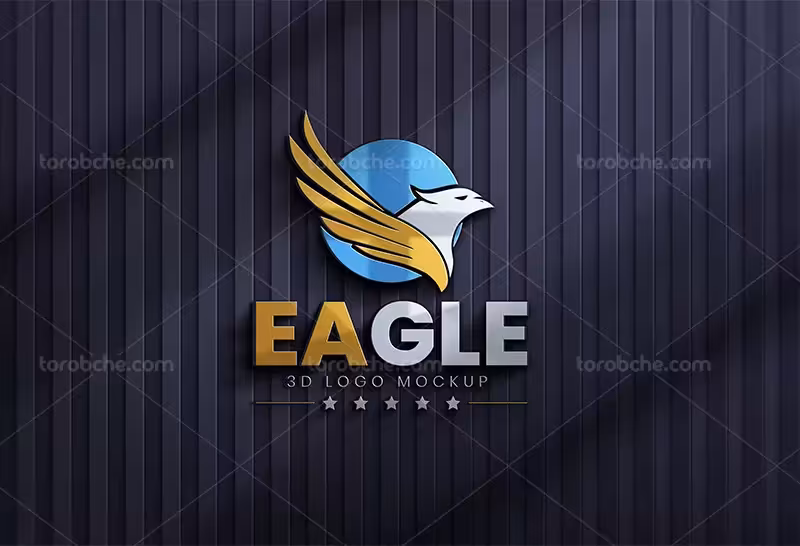 موکاپ لایه باز 3D لوگو از زاویه رو به رو | گرافیک با طعم تربچه