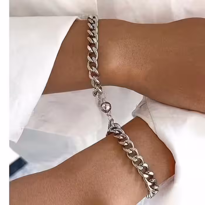 دستبند ست کاپلی با قفل مگنتی قلبی جنس استیل و رنگ ثابت تضمینی 