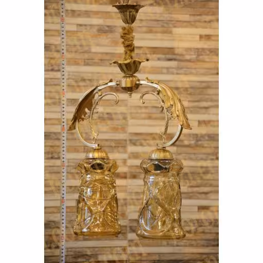 لوستر طرح برگ پهن دو شعله برنزی