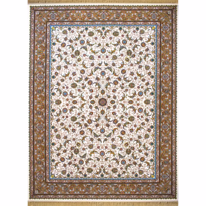 فرش ماشینی افرند 1200 شانه گل برجسته زمینه کرم کد 2228 (دوازده متری)