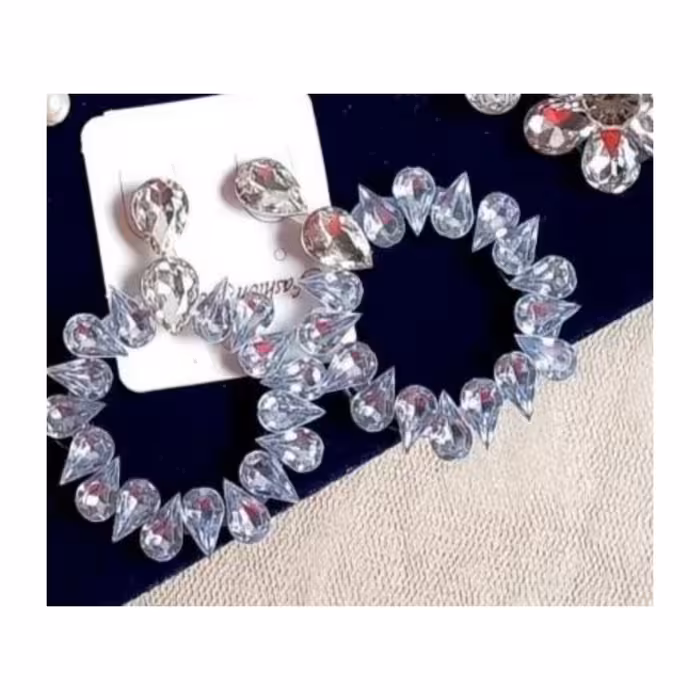 گوشواره حلقه اشک نگین کریستال براق یلدایی 